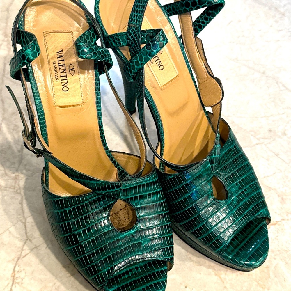 Valentino GARAVANI Authentic animal skin green shoes sandals stilettos 6.5 36.5